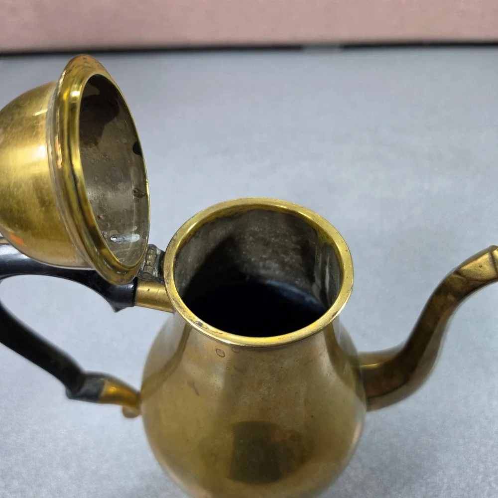 Brass Coffee Pot Gold Good Vintage Gooseneck Hinged Lid‎